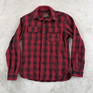 Schott NYC Shirt Jacket Button Over CPO Wool Blend‎ Red Buffalo Plaid Men Small